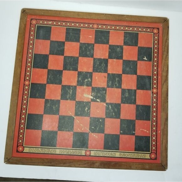 Vintage 1938 checkers board wooden great decorative design piece board only - Picture 6 of 11